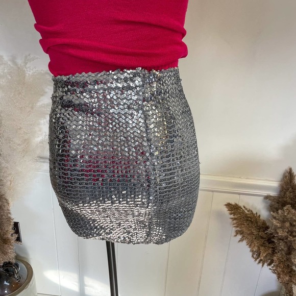 Vintage 1970s Silver Sequin Tube Skirt Top Festive Holiday One Size - Picture 6 of 11